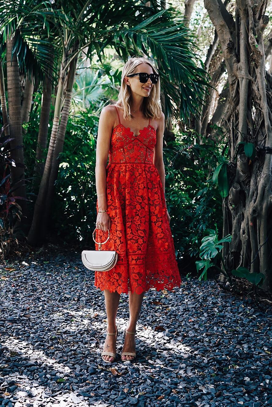 Self-Portrait Azaelea Lace Midi Dress Red US 6